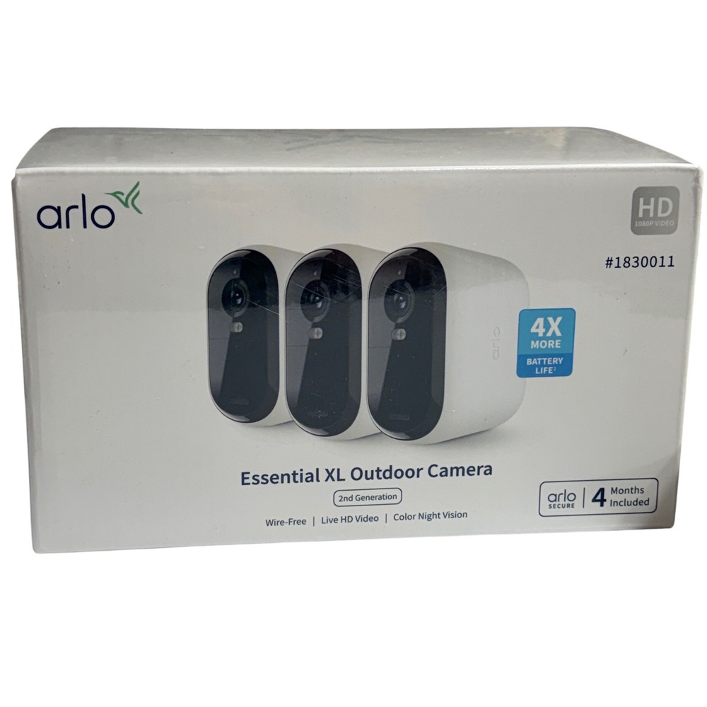 Arlo Essential XL Outdoor Camera 2nd Gen 3-Pack 1080p HD White VMC2352-1CCNAS
